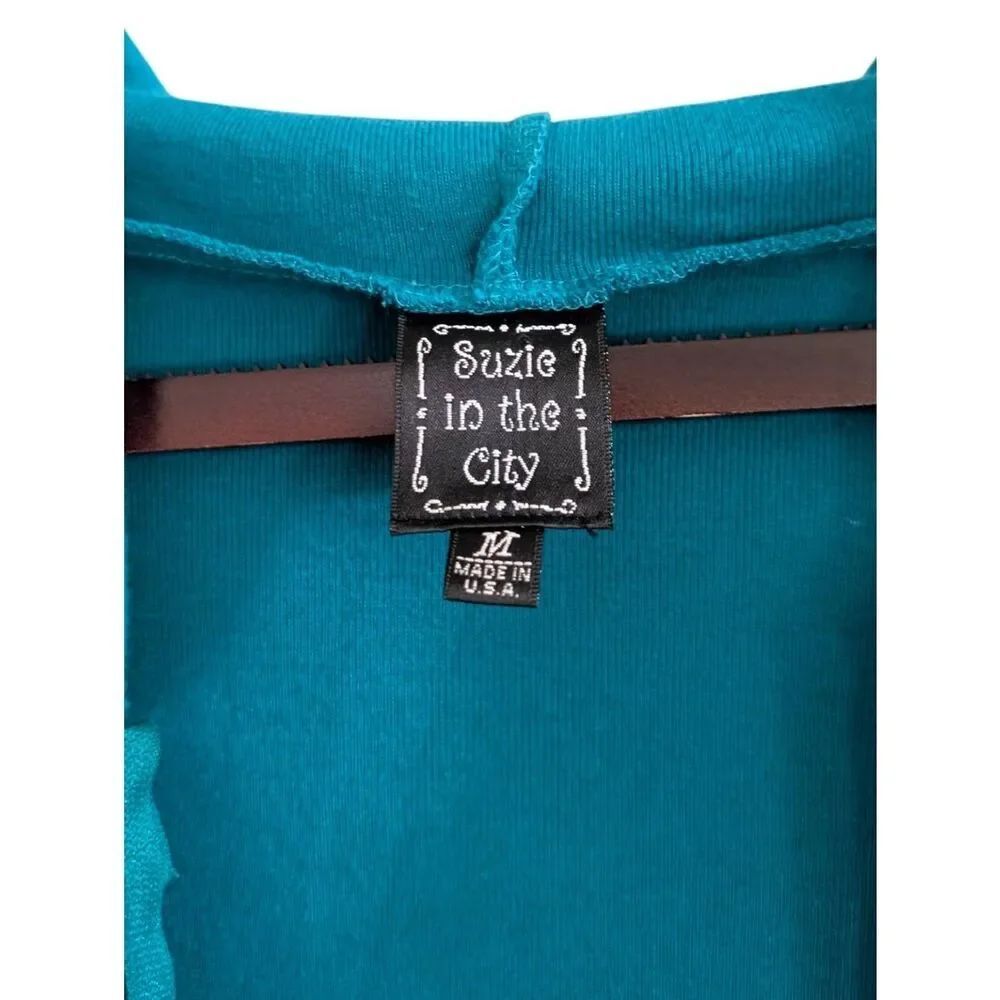 Suzie in the City Y2K Rhinestone Graphic Zip Up Hoodie Teal M Cotton USA - Picture 5 of 6